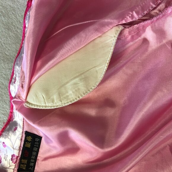 PINK Cherry Blossom Cheongsam Qipao Asian Long Satin Dress Size Small/Medium - Picture 6 of 15